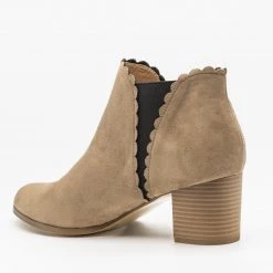 AMS Shoes Scalloped Side Cut Ankle Booties
