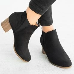 AMS Shoes Scalloped Side Cut Ankle Booties