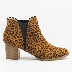 AMS Shoes Scalloped Side Cut Ankle Booties