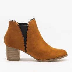 AMS Shoes Scalloped Side Cut Ankle Booties