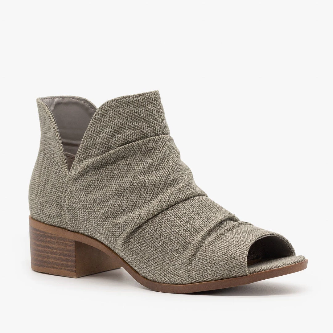 Soda Shoes Newest Arrivals Scrunched Canvas Peep Toe Booties 1 Soda Shoes Newest Arrivals Scrunched Canvas Peep Toe Booties