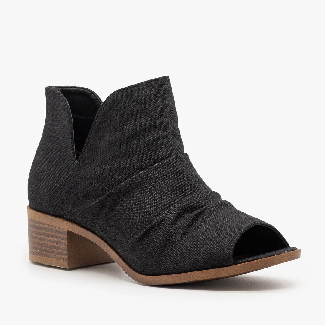 Soda Shoes Newest Arrivals Scrunched Canvas Peep Toe Booties 12 Soda Shoes Newest Arrivals Scrunched Canvas Peep Toe Booties