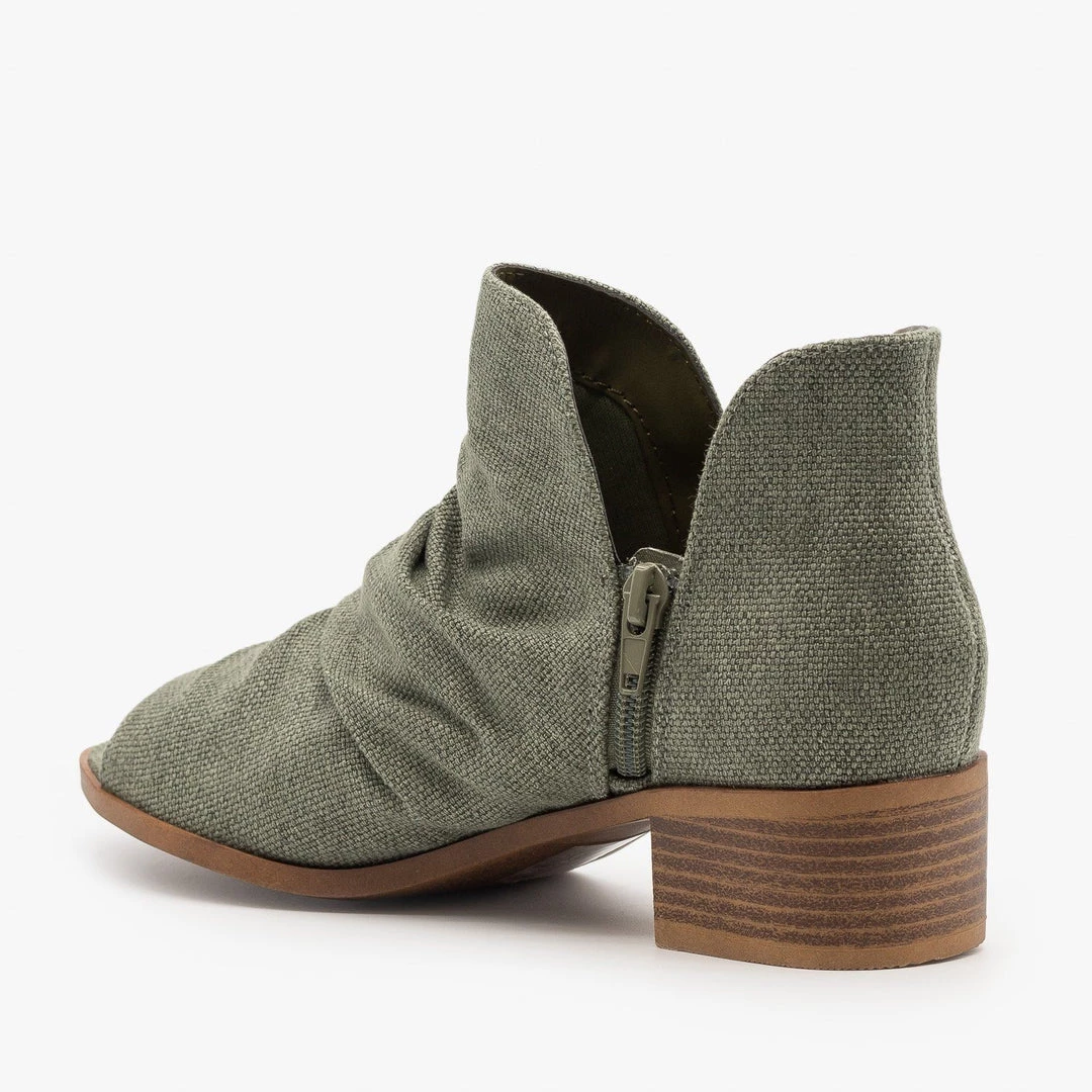 Soda Shoes Newest Arrivals Scrunched Canvas Peep Toe Booties 9 Soda Shoes Newest Arrivals Scrunched Canvas Peep Toe Booties