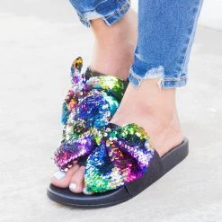 Weeboo Newest Arrivals Sequin Bow Slides