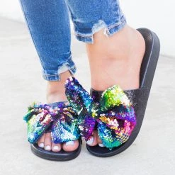Weeboo Newest Arrivals Sequin Bow Slides