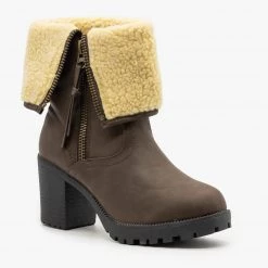 Forever Newest Arrivals Sherpa Cuff Chunky Heel Booties FINAL SALE
