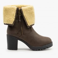 Forever Newest Arrivals Sherpa Cuff Chunky Heel Booties FINAL SALE