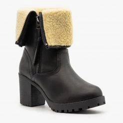 Forever Newest Arrivals Sherpa Cuff Chunky Heel Booties FINAL SALE