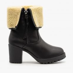 Forever Newest Arrivals Sherpa Cuff Chunky Heel Booties FINAL SALE