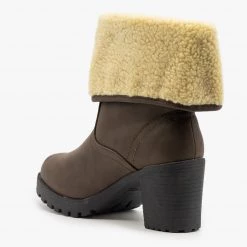 Forever Newest Arrivals Sherpa Cuff Chunky Heel Booties FINAL SALE