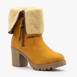 Forever Newest Arrivals Sherpa Cuff Chunky Heel Booties FINAL SALE