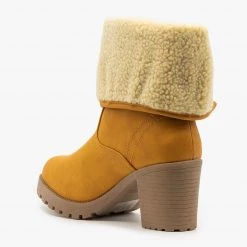 Forever Newest Arrivals Sherpa Cuff Chunky Heel Booties FINAL SALE
