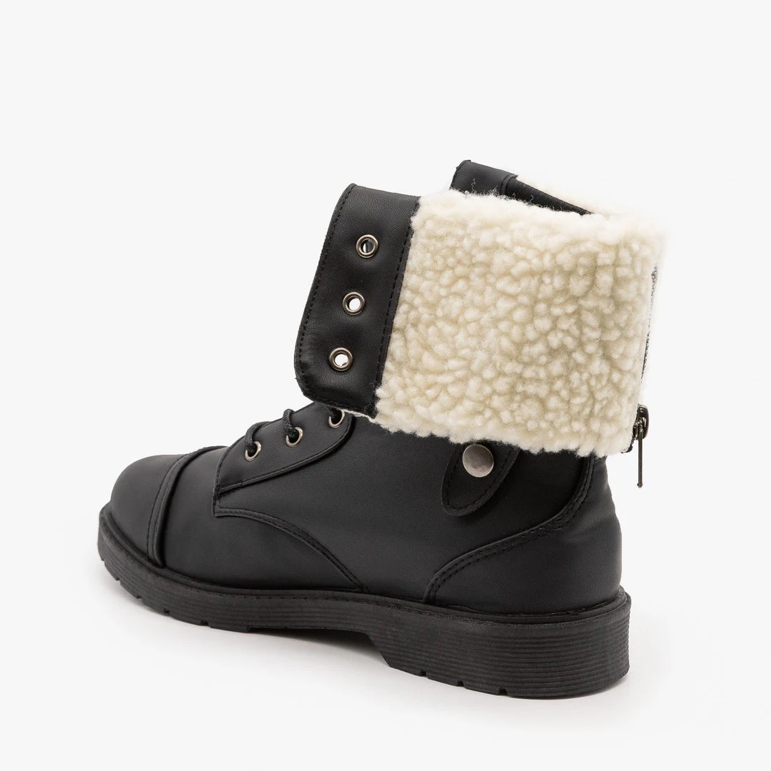 Weeboo Newest Arrivals Sherpa Cuffed Combat Boots FINAL SALE 2 Weeboo Newest Arrivals Sherpa Cuffed Combat Boots FINAL SALE
