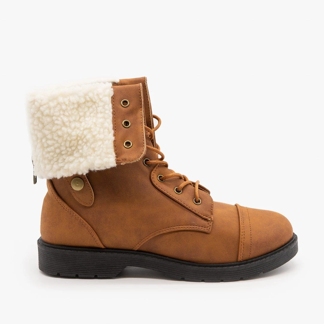 Weeboo Newest Arrivals Sherpa Cuffed Combat Boots FINAL SALE 3 Weeboo Newest Arrivals Sherpa Cuffed Combat Boots FINAL SALE
