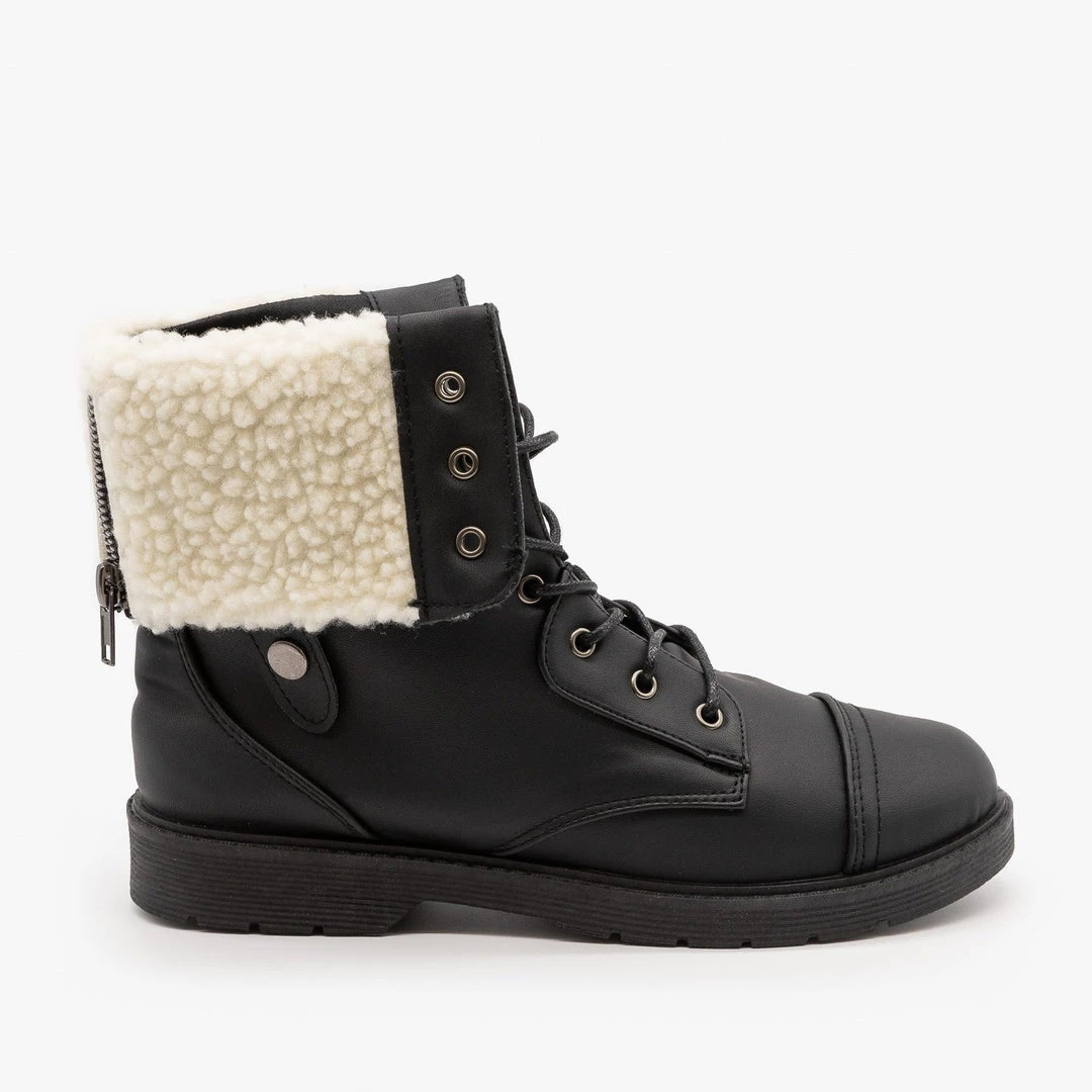 Weeboo Newest Arrivals Sherpa Cuffed Combat Boots FINAL SALE 1 Weeboo Newest Arrivals Sherpa Cuffed Combat Boots FINAL SALE