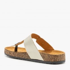 Anna Shoes Shimmery Metallic Buckled Cork Slides