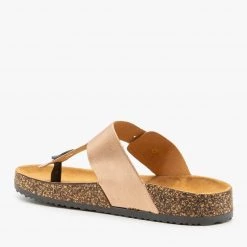 Anna Shoes Shimmery Metallic Buckled Cork Slides