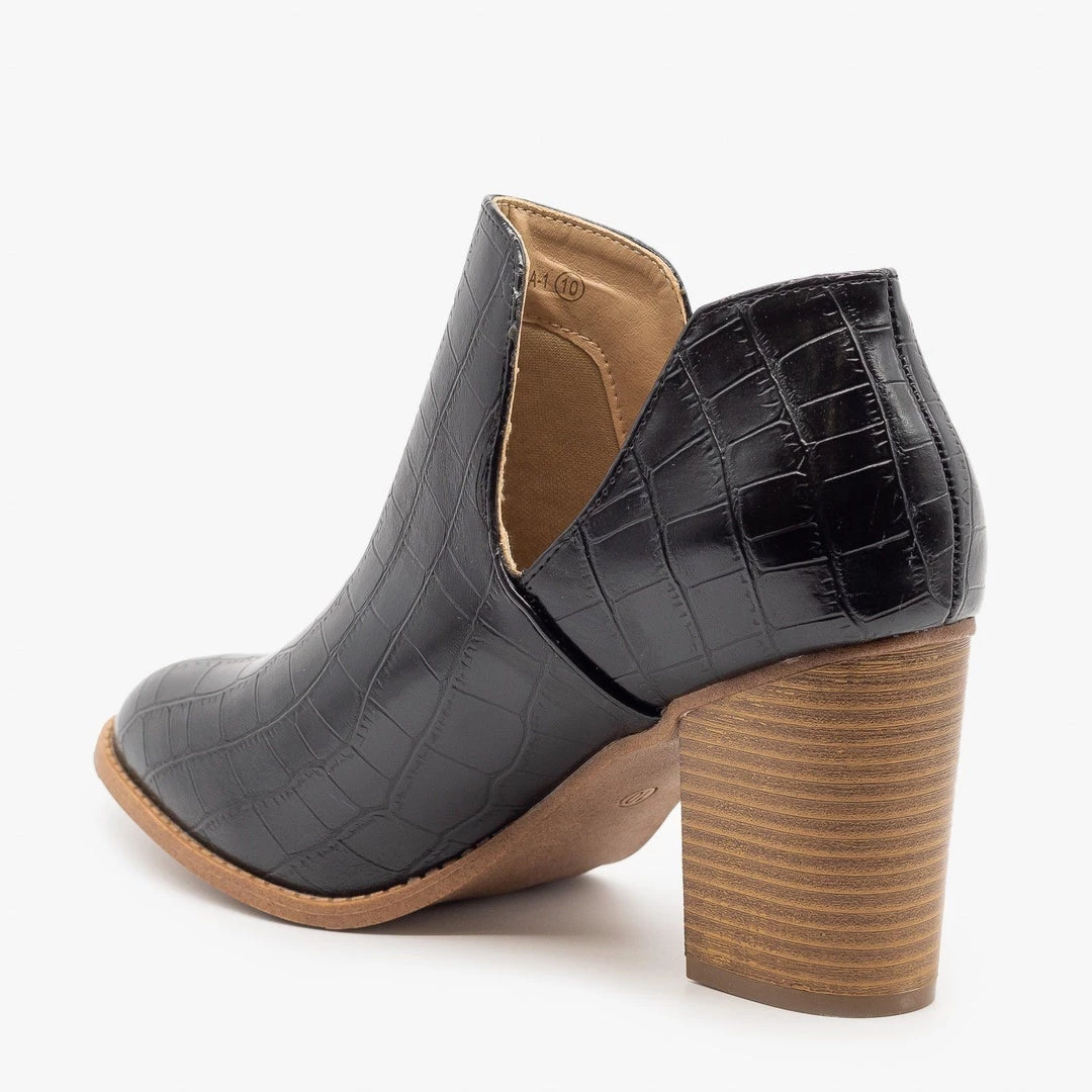 Mata Side Cut Crocodile Print Booties FINAL SALE Newest Arrivals 5 Mata Side Cut Crocodile Print Booties FINAL SALE Newest Arrivals