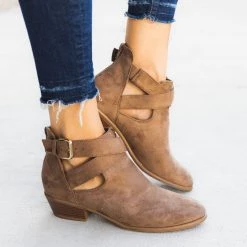 Wild Diva Shoes Side Cut Crossed Buckle Ankle Booties Newest Arrivals