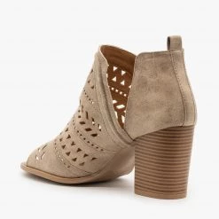 Qupid Shoes Side Cut Geometric Design Booties Newest Arrivals