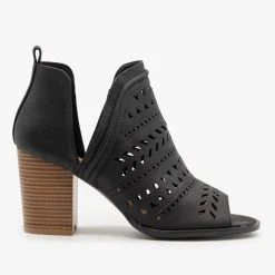 Qupid Shoes Side Cut Geometric Design Booties Newest Arrivals