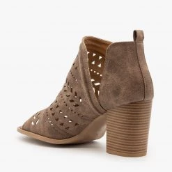Qupid Shoes Side Cut Geometric Design Booties Newest Arrivals
