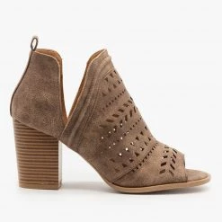 Qupid Shoes Side Cut Geometric Design Booties Newest Arrivals