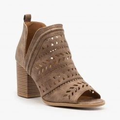 Qupid Shoes Side Cut Geometric Design Booties Newest Arrivals