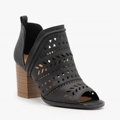 Qupid Shoes Side Cut Geometric Design Booties Newest Arrivals