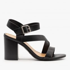 Bamboo Shoes Side Strap Stacked Heel 9 Bamboo Shoes Side Strap Stacked Heel