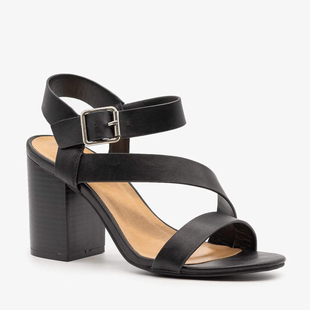 Bamboo Shoes Side Strap Stacked Heel 6 Bamboo Shoes Side Strap Stacked Heel