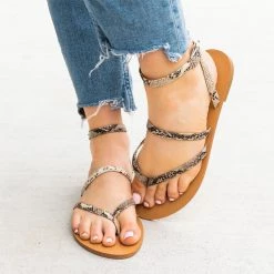 Novo Shoes Simple Strappy Snake Print Sandals