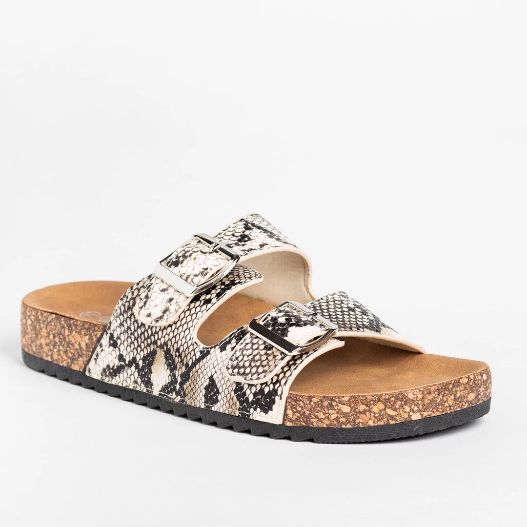 Weeboo Snake Print Double Buckle Sandals 1 Weeboo Snake Print Double Buckle Sandals
