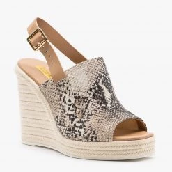 Qupid Shoes Newest Arrivals Snake Print Open Toe Espadrille Wedges
