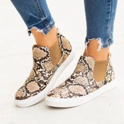 Soho Girls Snake Print Slip-On Ankle Sneakers FINAL SALE