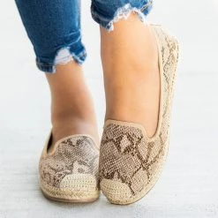 Pazzle Snake Print Slip-On Espadrille Flats