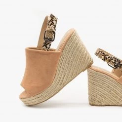Refresh Newest Arrivals Snake Print Strap Espadrille Wedges