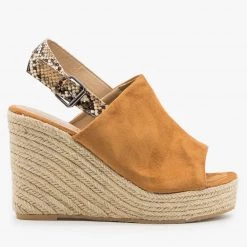 Refresh Newest Arrivals Snake Print Strap Espadrille Wedges