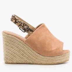 Refresh Newest Arrivals Snake Print Strap Espadrille Wedges