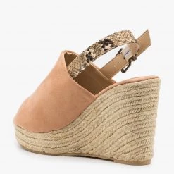 Refresh Newest Arrivals Snake Print Strap Espadrille Wedges