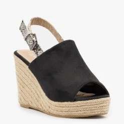 Refresh Newest Arrivals Snake Print Strap Espadrille Wedges