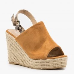 Refresh Newest Arrivals Snake Print Strap Espadrille Wedges