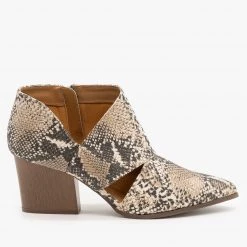 Qupid Shoes Newest Arrivals Snake Print Triangle Cut Out Ankle Booties
