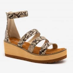 Olivia Miller Snake Print Triple Strap Wedges Newest Arrivals