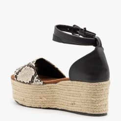 Qupid Shoes Newest Arrivals Snake Wraparound Ankle Espadrille Wedges