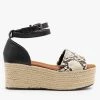 Qupid Shoes Newest Arrivals Snake Wraparound Ankle Espadrille Wedges