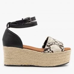 Qupid Shoes Newest Arrivals Snake Wraparound Ankle Espadrille Wedges