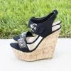 Delicious Shoes Sparkle Strap Cork Wedges