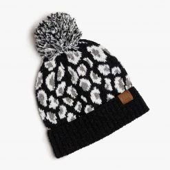 Shoetopia Black Leopard Pom CC Beanie