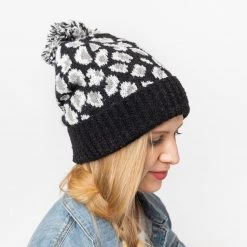 Shoetopia Black Leopard Pom CC Beanie